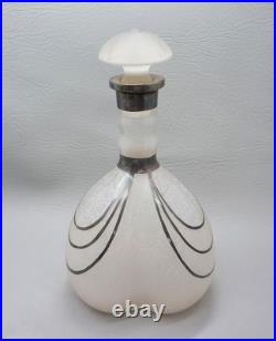 Vintage Art Deco Satin Glass Decanter with Silver Overlay Accents 9.5 Tall