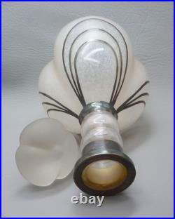 Vintage Art Deco Satin Glass Decanter with Silver Overlay Accents 9.5 Tall