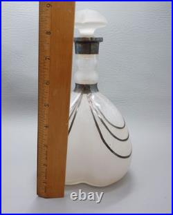 Vintage Art Deco Satin Glass Decanter with Silver Overlay Accents 9.5 Tall