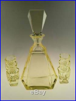 Vintage Art Deco Yellow Cut Glass Cocktail Liqueur Set Citrine Decanter Carafe
