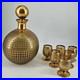 Vintage-Art-Deco-gold-grid-round-decanter-w-stopper-6-cordial-liquor-glasses-set-01-mjpa