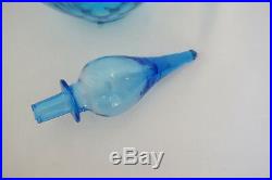 Vintage Art Glass 26.5 Blue Persian Style Diamond Pattern Genie Bottle Decanter