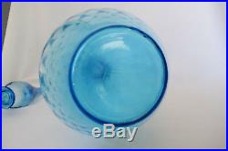 Vintage Art Glass 26.5 Blue Persian Style Diamond Pattern Genie Bottle Decanter
