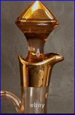 Vintage Art Glass Decanter Set with Gold Floral Etching, 5-Piece Ensemble