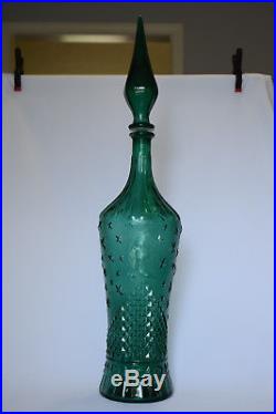 Vintage Art Glass Teal Moon and Stars Pattern 23 Genie Bottle Decanter