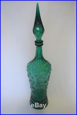 Vintage Art Glass Teal Moon and Stars Pattern 23 Genie Bottle Decanter