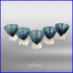 Vintage Aseda Blown Glass Teal Blue Decanter & 5 Cordials Set Made in Sweden