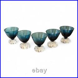 Vintage Aseda Blown Glass Teal Blue Decanter & 5 Cordials Set Made in Sweden