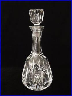 Vintage Atlantis Cut Crystal Glass Wine Decanter withStopper, Signed, 11 1/4 Tall