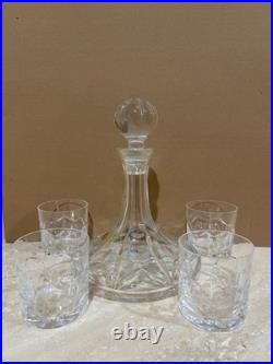 Vintage Atlantis Portugal Crystal Decanter 4 Whiskey Glasses 5 Pc Bar Set