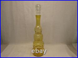 Vintage BISCHOFF ART GLASS 18.25 DECANTER Amber Gold Bubble Clear Stopper Retro