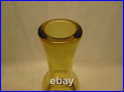 Vintage BISCHOFF ART GLASS 18.25 DECANTER Amber Gold Bubble Clear Stopper Retro