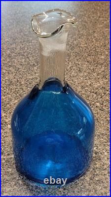 Vintage BLENKO 486 Overlay BLUE Glass DECANTER NO STOPPER