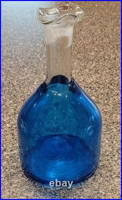 Vintage BLENKO 486 Overlay BLUE Glass DECANTER NO STOPPER