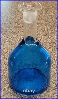 Vintage BLENKO 486 Overlay BLUE Glass DECANTER NO STOPPER
