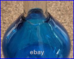 Vintage BLENKO 486 Overlay BLUE Glass DECANTER NO STOPPER