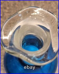 Vintage BLENKO 486 Overlay BLUE Glass DECANTER NO STOPPER