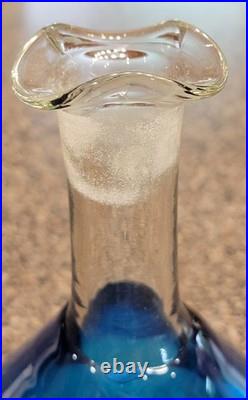 Vintage BLENKO 486 Overlay BLUE Glass DECANTER NO STOPPER