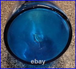 Vintage BLENKO 486 Overlay BLUE Glass DECANTER NO STOPPER