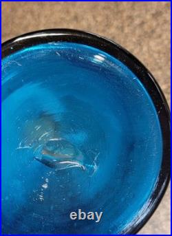 Vintage BLENKO 486 Overlay BLUE Glass DECANTER NO STOPPER