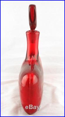 Vintage BLENKO #6316 Wayne Husted GLASS DECANTER+Stopper, RED c1963 Rare Find