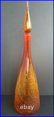 Vintage BLENKO 920 Tangerine Orange 22 Crackle Glass Decanter with Stopper, MCM