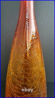 Vintage BLENKO 920 Tangerine Orange 22 Crackle Glass Decanter with Stopper, MCM