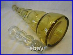 Vintage BLENKO ART GLASS 20.25 T DECANTER Amber Gold Bubble Clear Stopper Retro
