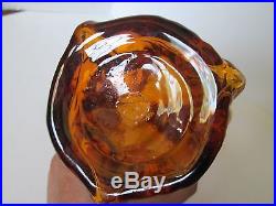 Vintage BLENKO ART GLASS DECANTER Amber Gold Bubble Texture Ball Stopper Retro