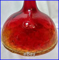 Vintage BLENKO Amberina Crackle Manganese Art Glass Tear Drop Stopper Decanter
