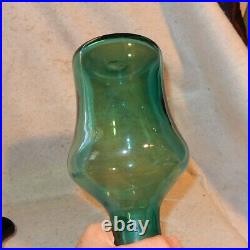 Vintage BLENKO Art Glass Decanter HUSTED Carafe Mid Century Modern Teal Green