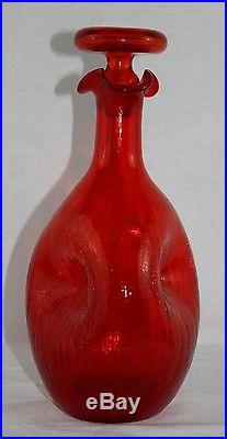 Vintage BLENKO Crackle Ruby Red Crackled Pinched Glass 11 1/2 Decanter Anderson