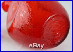 Vintage BLENKO Crackle Ruby Red Crackled Pinched Glass 11 1/2 Decanter Anderson