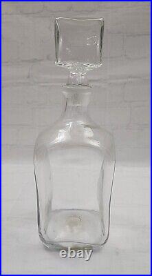 Vintage BLENKO Crystal Clear Glass Decanter Bottle Pinched Square withStopper MCM