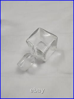 Vintage BLENKO Crystal Clear Glass Decanter Bottle Pinched Square withStopper MCM