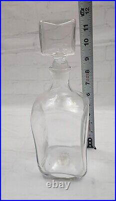 Vintage BLENKO Crystal Clear Glass Decanter Bottle Pinched Square withStopper MCM