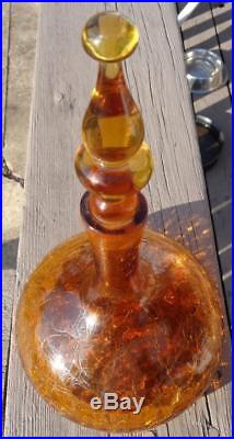 Vintage BLENKO Decanter #6516 Honey Myers 1965 Crackle Glass