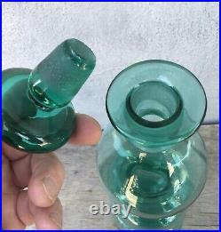 Vintage BLENKO Wayne Husted Green GURGLE DECANTER & STOPPER MCM Glass NICE 14.5