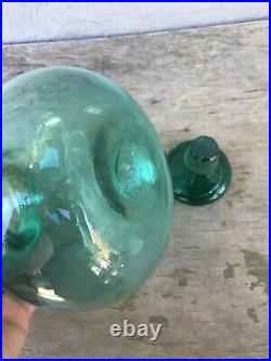Vintage BLENKO Wayne Husted Green GURGLE DECANTER & STOPPER MCM Glass NICE 14.5
