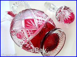 Vintage Baccarat Cranberry Cased Cut Clear Crystal Decanter