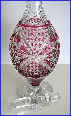Vintage Baccarat Cranberry Cased Cut Clear Crystal Decanter Amazing