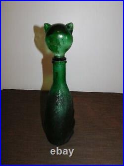 Vintage Bar 14 3/4 High Green Cat Kitten Glass Wine Bottle Decanter Empty
