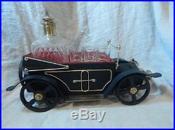 Vintage Bar Car Music Box and Decanter Set Metal Car Decanter with 6 Glasses