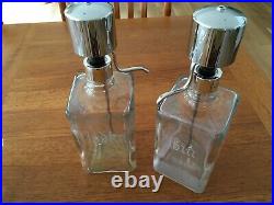 Vintage Bar Ware Decanter Set of Four in Lucite Swivel Case and Chrome Lids/USA