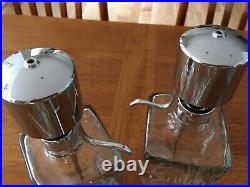 Vintage Bar Ware Decanter Set of Four in Lucite Swivel Case and Chrome Lids/USA