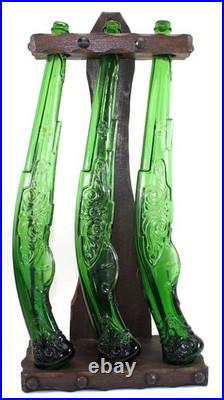 Vintage Barsottini Flintlock Pistol Glass Decanter Set of 3 with Stand Italy