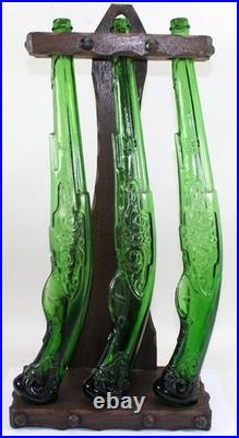 Vintage Barsottini Flintlock Pistol Glass Decanter Set of 3 with Stand Italy