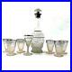 Vintage-Barware-Decanter-Clear-Frosted-Glass-with-Silver-Stripes-8-Piece-Set-01-xtf