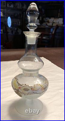 Vintage Beautiful Blown Signed Art Glass Clear & Frosted Decanter With Stopper