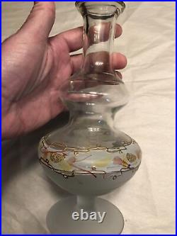 Vintage Beautiful Blown Signed Art Glass Clear & Frosted Decanter With Stopper